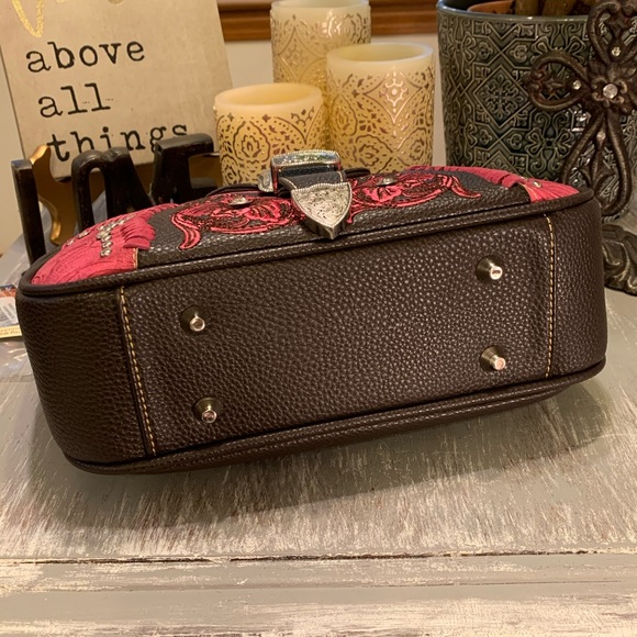 Montana West pink dark brown buckle and rhinestone crossbody NWT - Picture 7 of 16